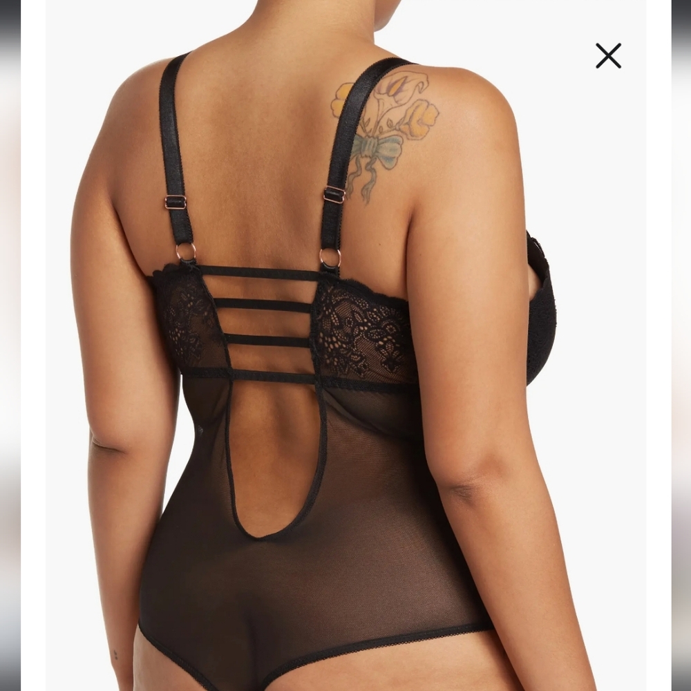 Rachel Roy Curvy Lace High Cut Teddy Bodysuit Black 1X NWT Sheer Lingerie - Picture 2 of 10
